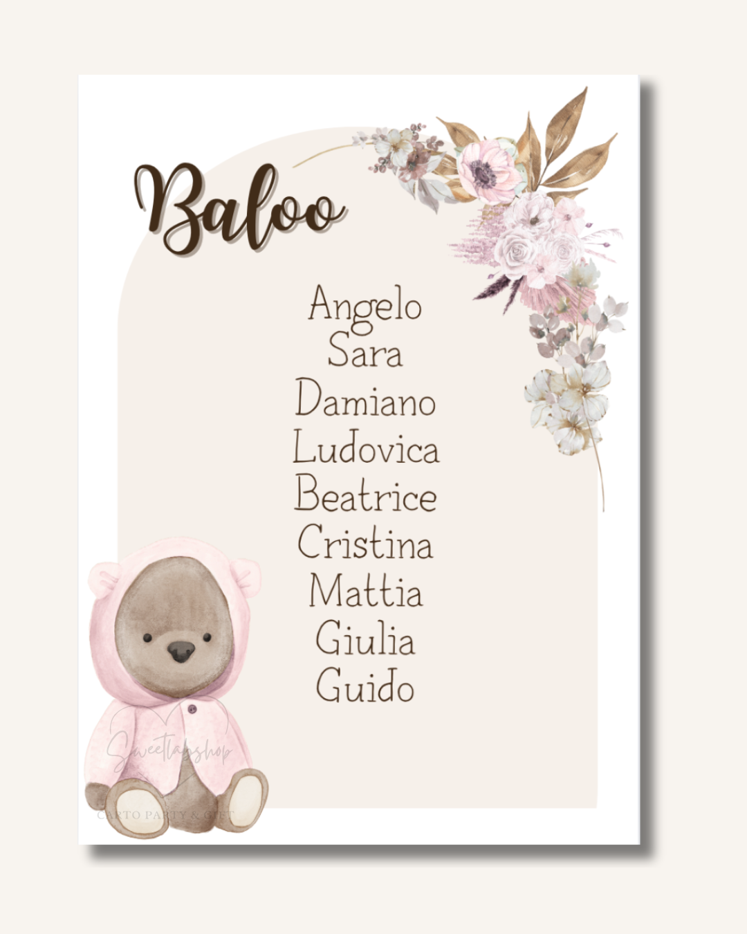 Cartoncini per Tableau e Segnatavolo Orsetto