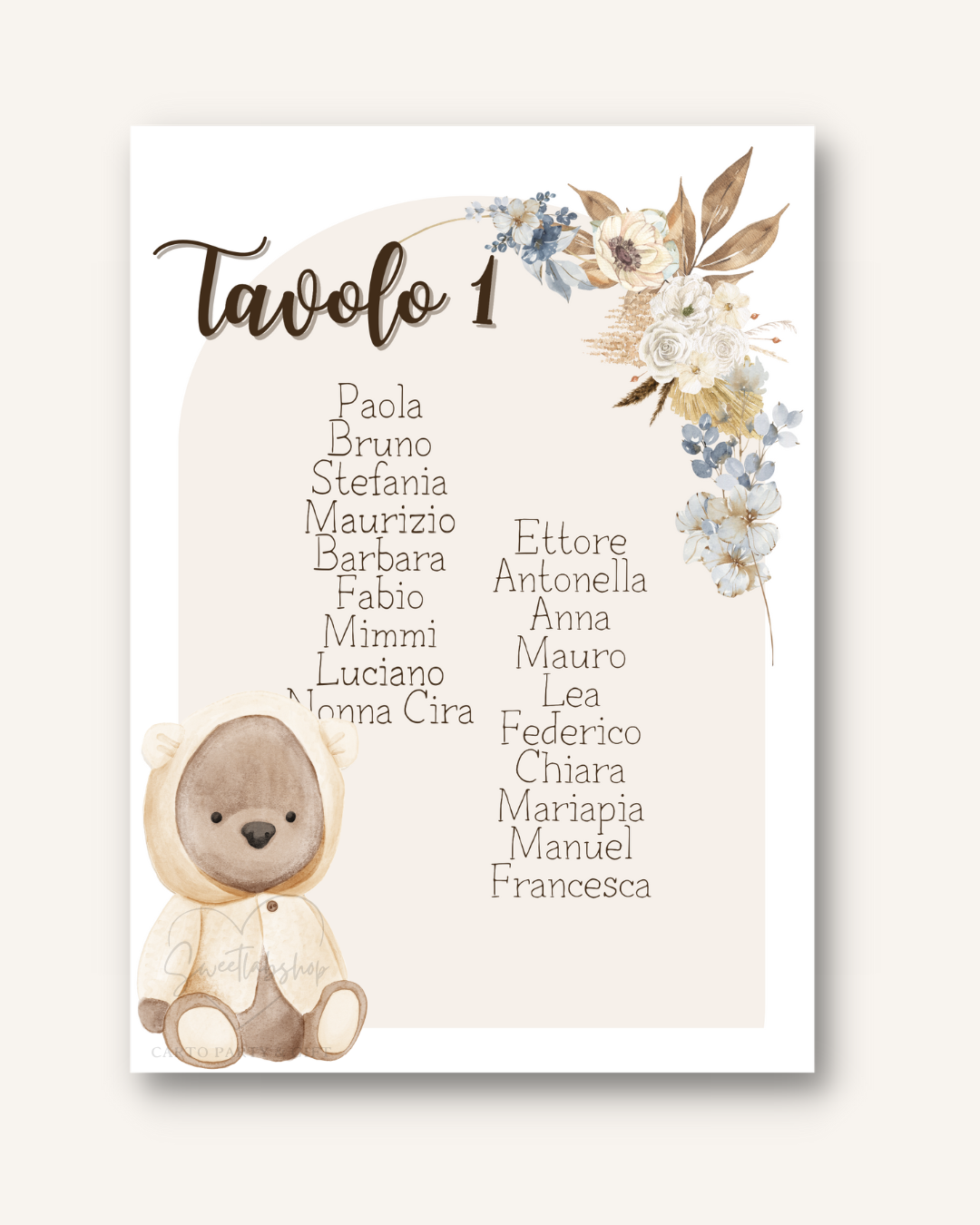 Cartoncini per Tableau e Segnatavolo Orsetto
